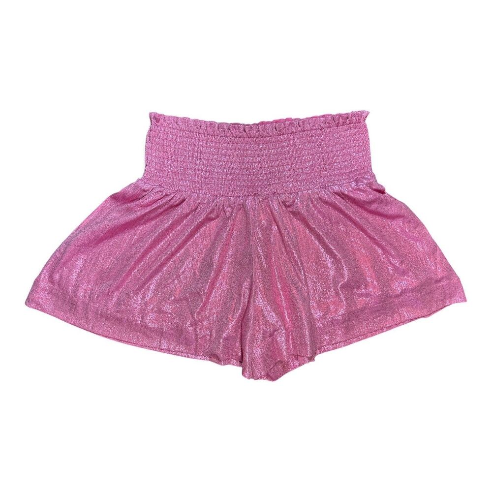 TCEC Smocked High Waisted Swing Shorts Hot Pink Metallic Spencer Womens Small